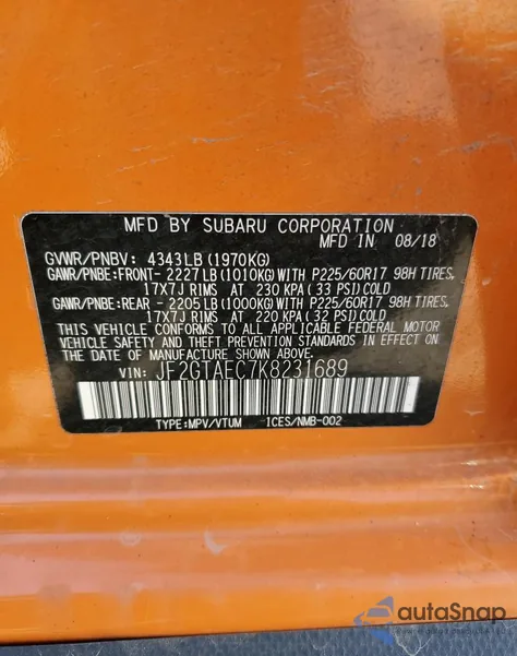 2019 Subaru Crosstrek Premium from USA, damaged, VIN JF2GTAEC7K8231689